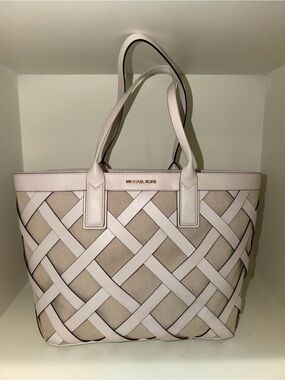 Michael Kors Pink and Beige Woven Tote